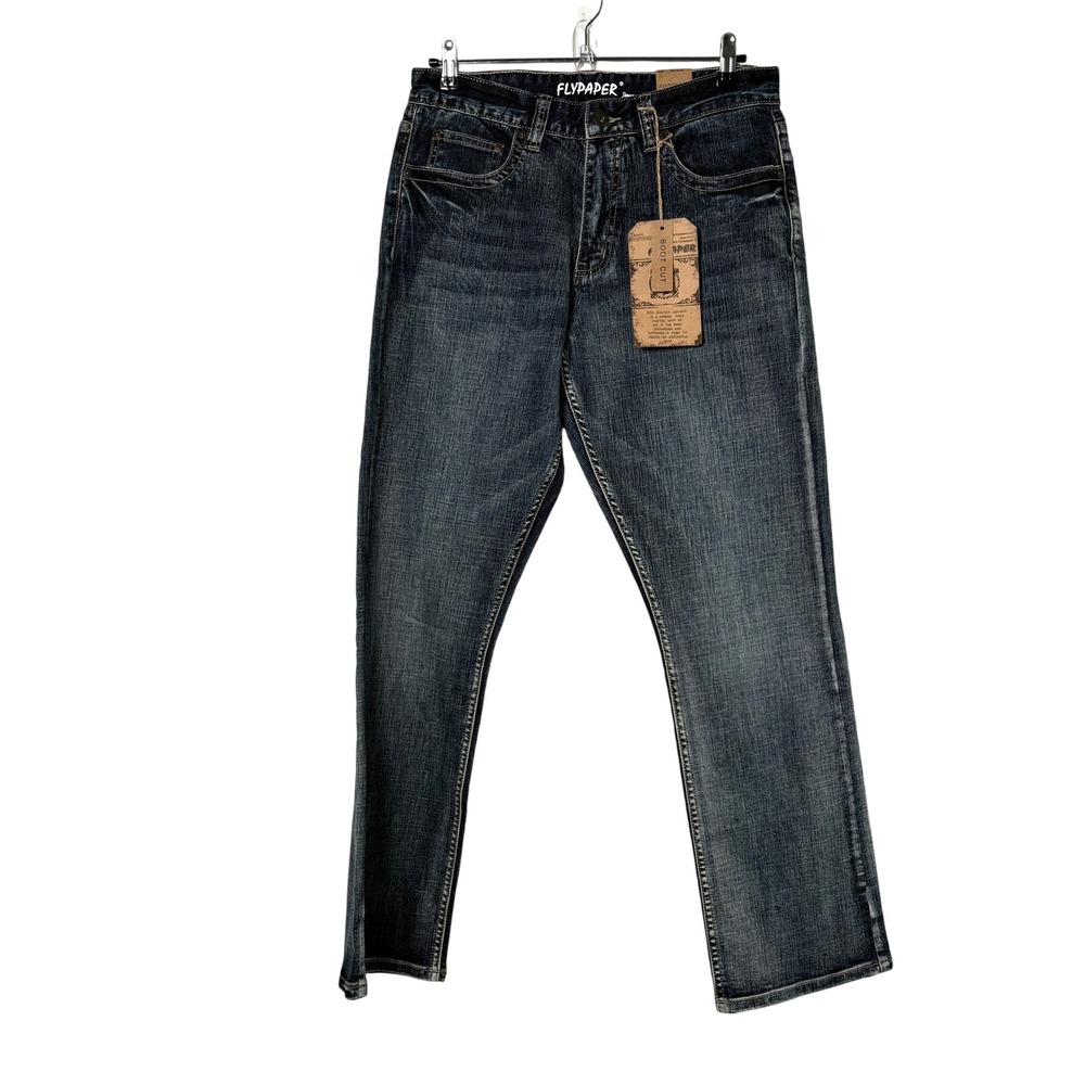 Flypaper Boot Cut Jeans Mens 31 x 32 Blue Light Wash Distressed Denim FLE001 NWT